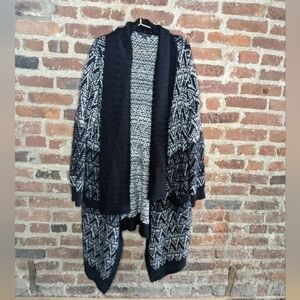 Tahari‎ 3X Cozy Black and White Blanket Cardigan Sweater with Pockets